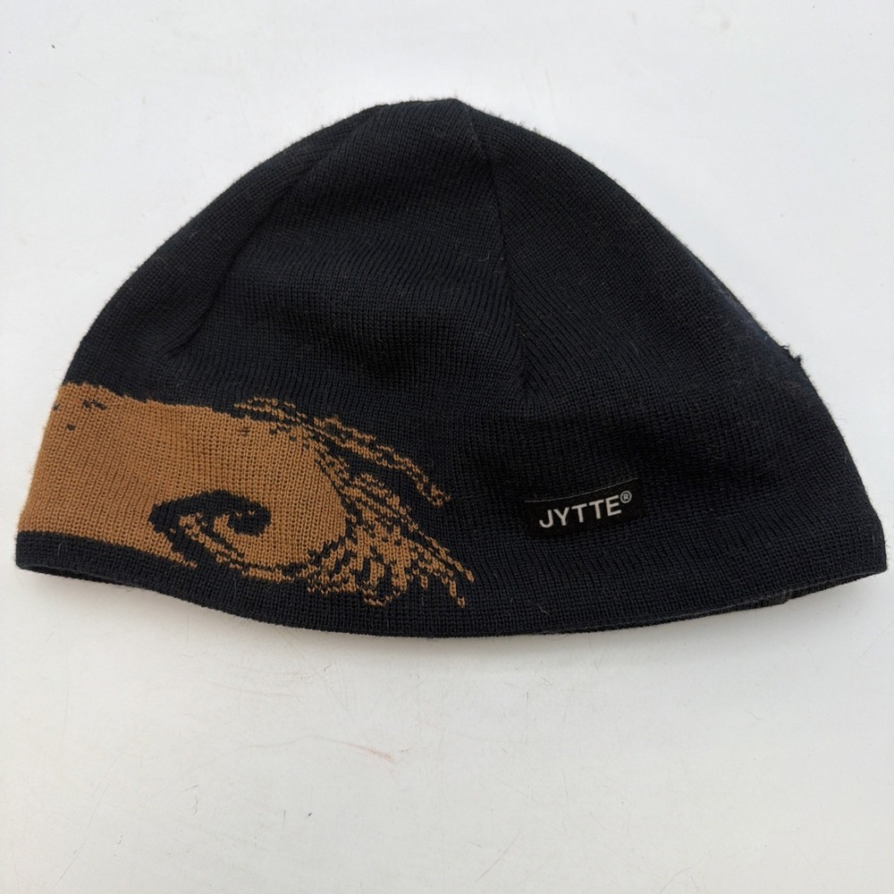 JYTTE Wool Beanie Hat Black Brown Knit Winter Skull Cap Polyester Band